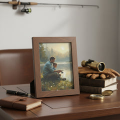 "First Catch" Father Son Fishing Art Print | Impressionist Lake Landscape | Dad & Boy Digital Download